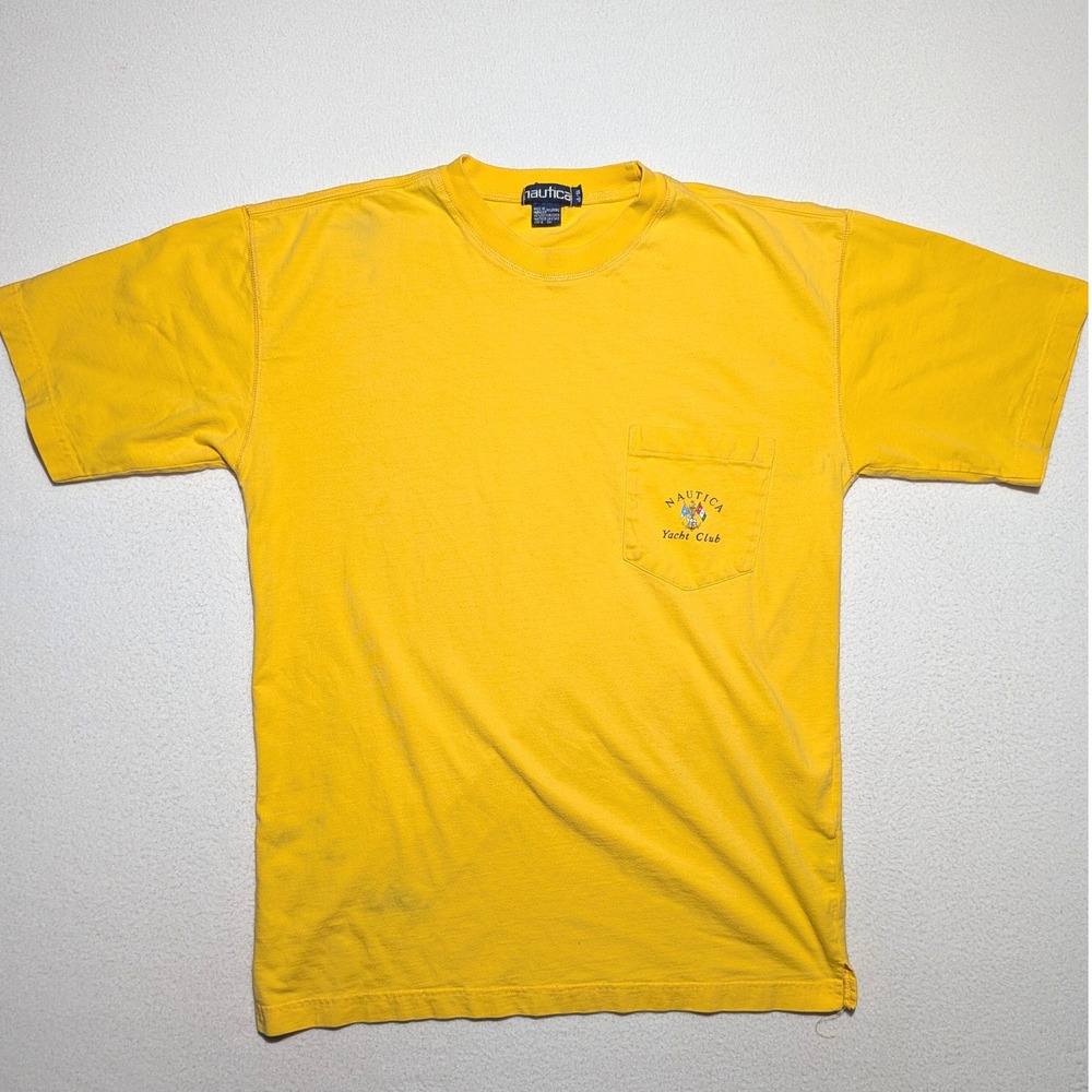 Nautica Yacht Club Pocket T Shirt Yellow Small Vintage Style Cotton Tee
